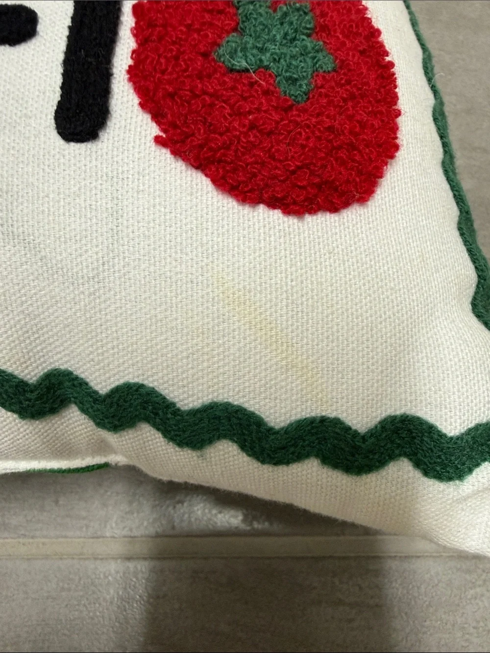 Tomato Decorative Embroidered Pillow - White, Red, Green